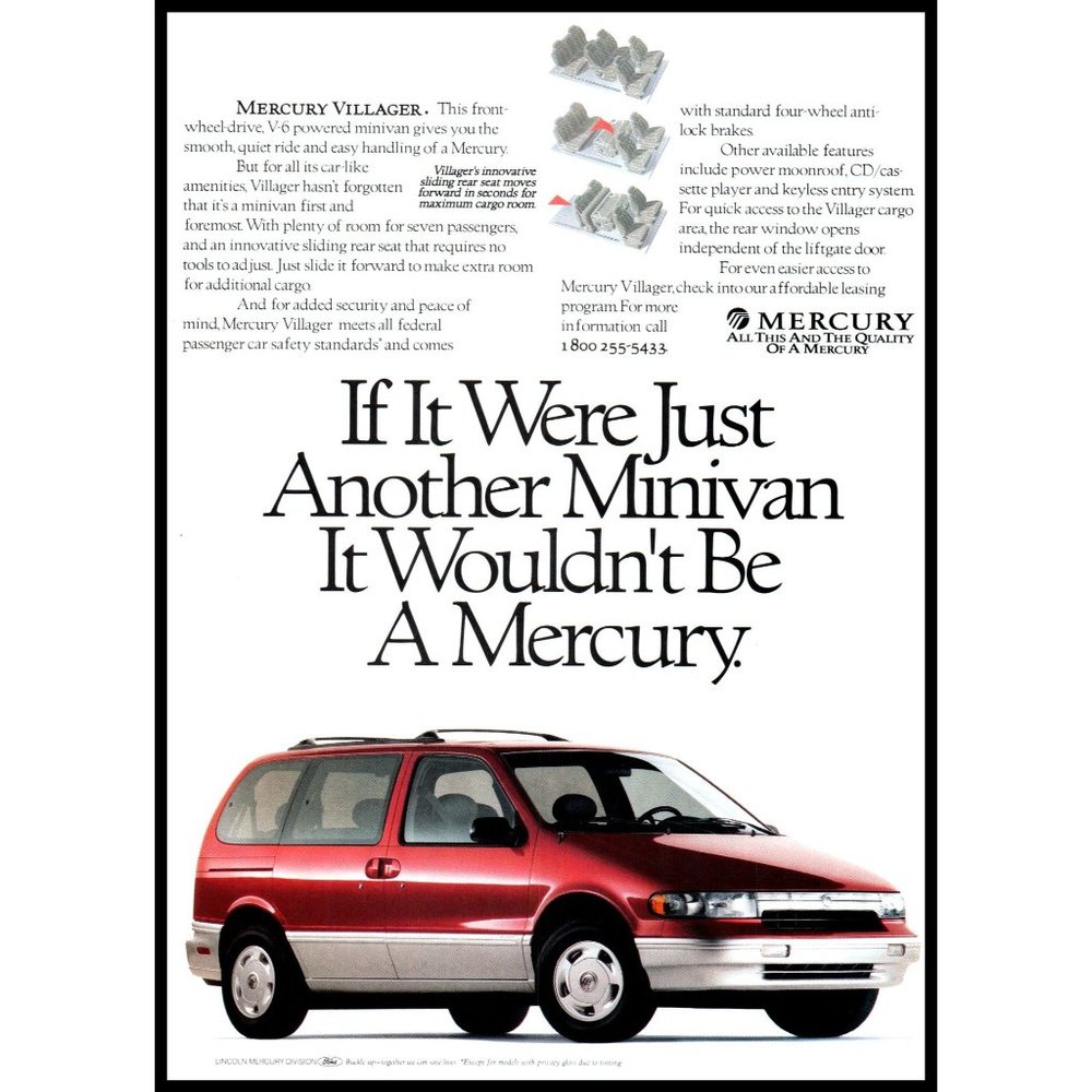 1994 Mercury Villager Minivan Vintage Print Ad Man Cave Wall Art Photo